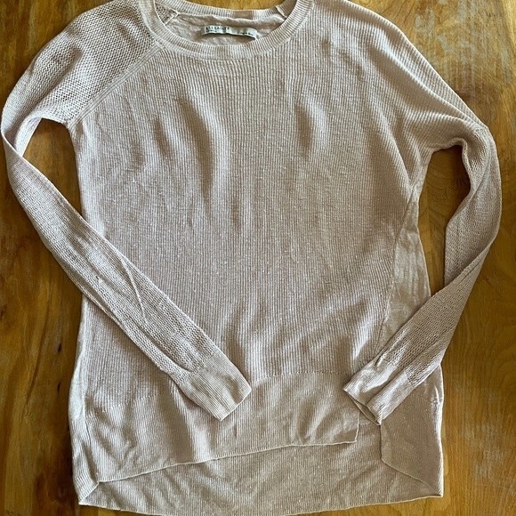 All Saints Beige Linen Knit Top Lightweight XS Side Slit Natural Fiber - Picture 9 of 9